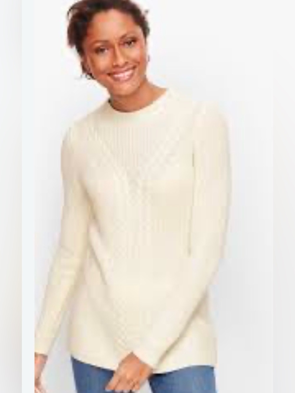 Talbots Lambs Wool Shaker Cable Knit Stitch Fisherman’s Sweater Cream 2X